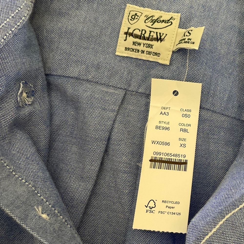 NWT!! J. CREW Broken-In Organic Cotton Oxford Shirt Buttondown Raincoat Blue XS - Picture 14 of 16